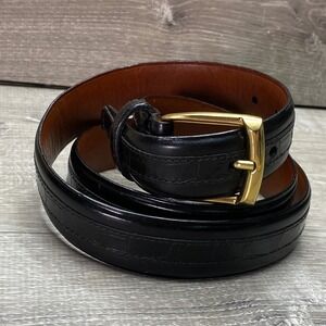 Torino Belt Mens 36 Black Aniline Kipskin Leather Crocodile Embossed Brass USA